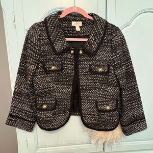 LOFT Women’s Black and White Tweed Blazer with Gold Accents